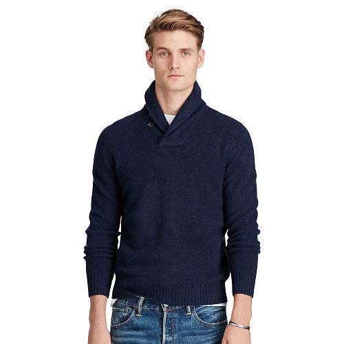 Polo Ralph Lauren Merino-cashmere Shawl Sweater Aviator Navy Heather