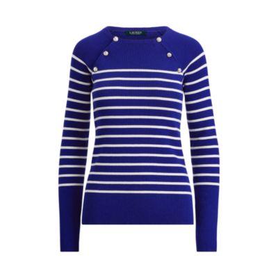 Ralph Lauren Button-shoulder Cotton Sweater Cream/empress Blue