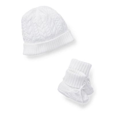 Ralph Lauren Cotton Hat & Booties Set White 6-9m