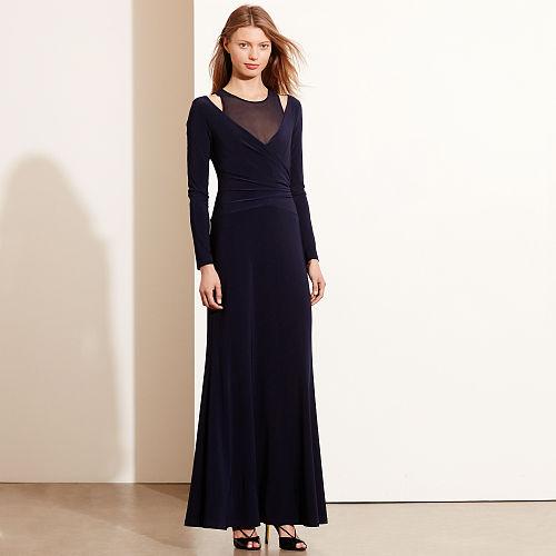Ralph Lauren Lauren Mesh-insert Jersey Gown Lighthouse Navy