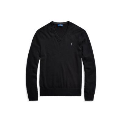 Ralph Lauren Merino Wool V-neck Sweater Polo Black