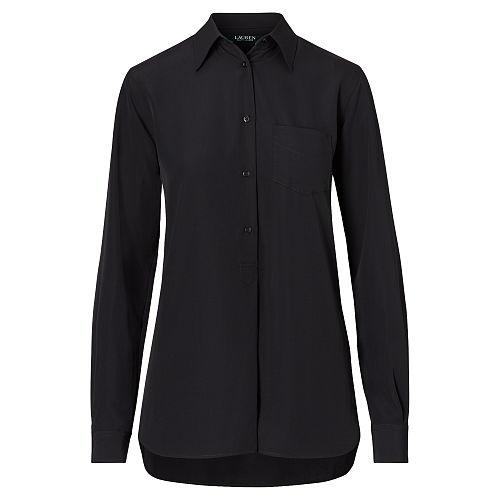 Ralph Lauren Lauren Crepe Long-sleeve Tunic Top Polo Black