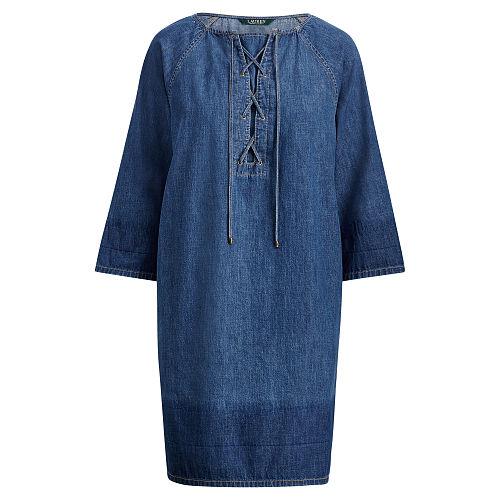 Ralph Lauren Lauren Lace-up Denim Shift Dress Clear Water Wash