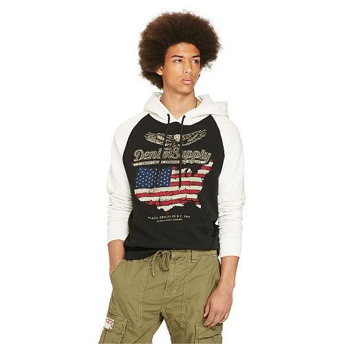 Ralph Lauren Denim & Supply Cotton French Terry Hoodie Polo Blk Antique Cream