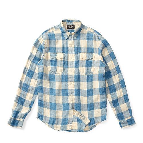 Ralph Lauren Rrl Plaid Linen Workshirt Rl 880 Indigo Cream