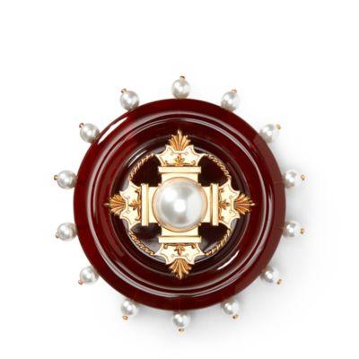 Ralph Lauren Crest Faux-pearl Brooch Brown/pearl