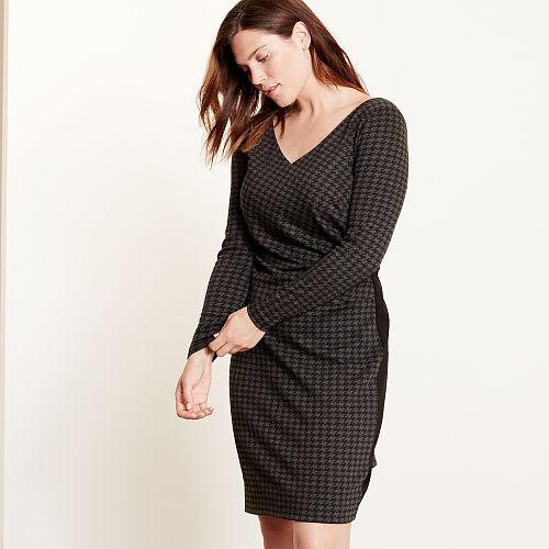 Ralph Lauren Lauren Woman Houndstooth Ponte Dress Grey Black
