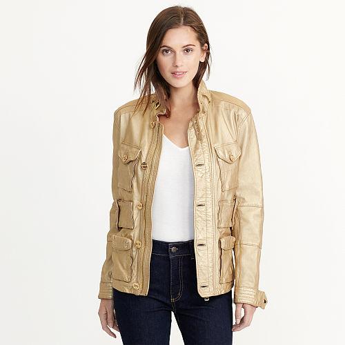 Ralph Lauren Lauren Metallic Leather Cargo Jacket Gold