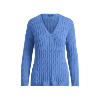 Ralph Lauren Cable-knit Side-slit Sweater Brookfield Blue