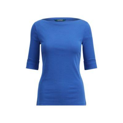 Ralph Lauren Stretch Cotton Boatneck Top Classic Steel Blue
