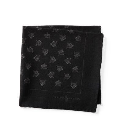 Ralph Lauren Fox-print Wool Pocket Square Olive