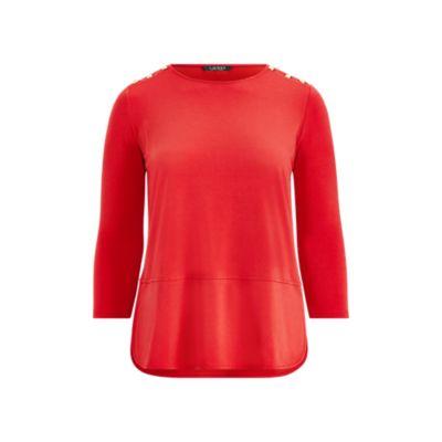 Ralph Lauren Button-trim Matte Jersey Top Crimson