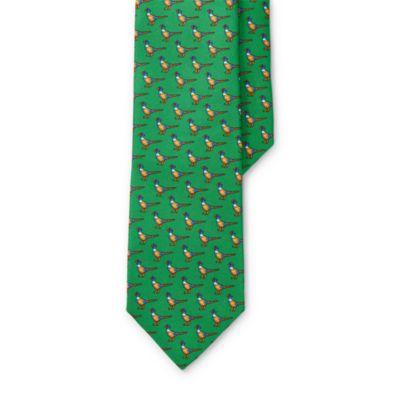 Ralph Lauren Pheasant-print Silk Narrow Tie Kelly Green