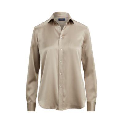 Ralph Lauren Silk Charmeuse Shirt Desert Grey