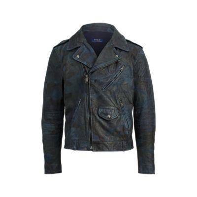 Ralph Lauren Camo Leather Biker Jacket Indigo Camo