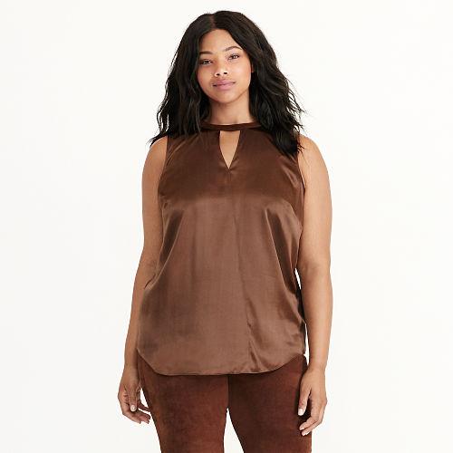 Ralph Lauren Lauren Woman Silk Sleeveless Top Brown