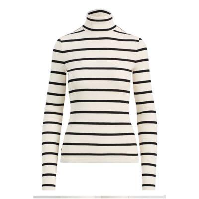 Ralph Lauren Striped Stretch Turtleneck Cream/polo Black