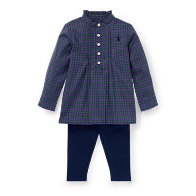 Ralph Lauren Checked Top & Legging Set Purple/green Multi 12m