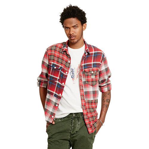 Ralph Lauren Denim & Supply Patchwork Cotton Sport Shirt Grand Trail Patchwork