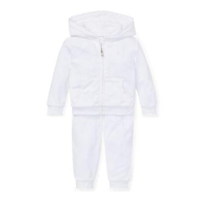 Ralph Lauren Velour Hoodie & Pant Set White 3m