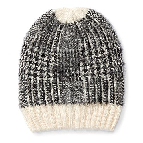 Ralph Lauren Lauren Slouchy Houndstooth Hat Oatmeal/black