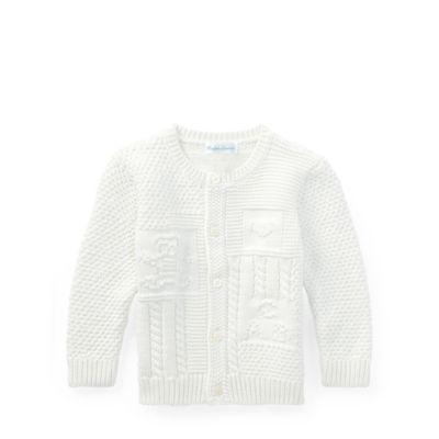 Ralph Lauren Contrast-knit Cotton Cardigan Antique White 12m