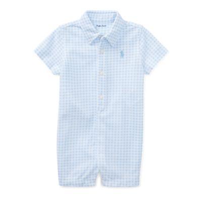 Ralph Lauren Gingham Cotton Mesh Shortall Blue Hyacinth/white 6m