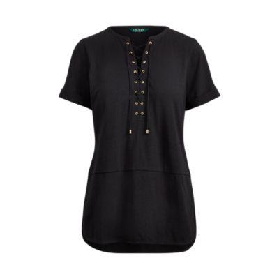 Ralph Lauren Lace-up Cotton Top Polo Black
