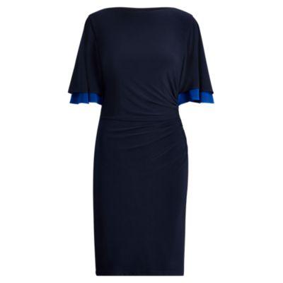 Ralph Lauren Flutter-sleeve Jersey Dress Lh Navy/blue Ocean