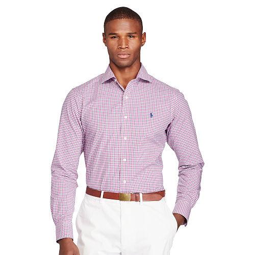 Ralph Lauren Polo Golf No-iron Cotton Poplin Shirt Fuschia/lime Green Multi