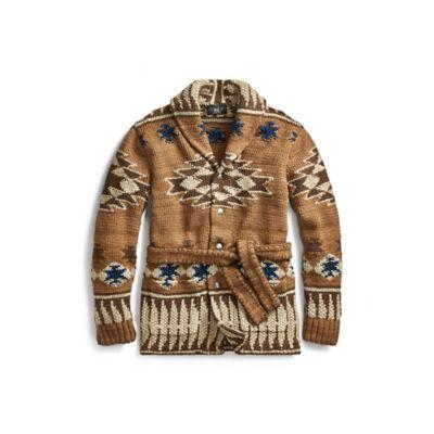 Ralph Lauren Hand-knit Belted Cardigan Brown Indigo