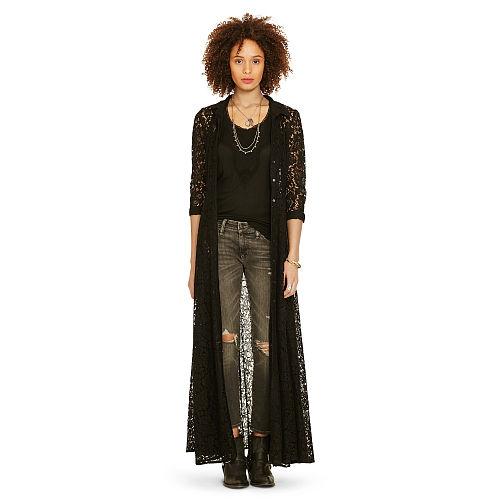 Ralph Lauren Denim & Supply Lace Button-front Maxidress Polo Black