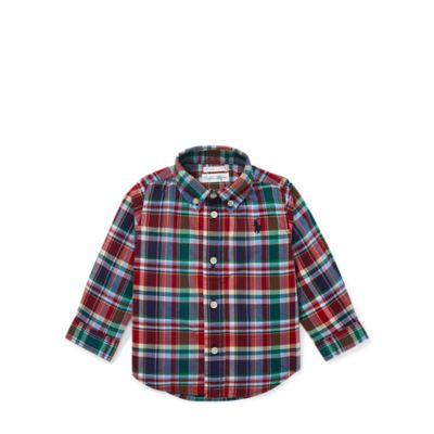 Ralph Lauren Plaid Stretch Cotton Shirt Red Multi 6m
