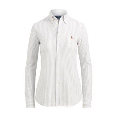 Ralph Lauren Striped Knit Oxford Shirt Andover Heather/white