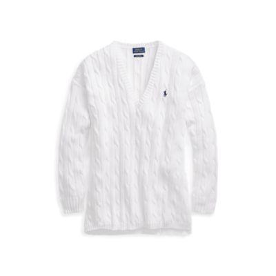 Ralph Lauren Cable-knit Side-slit Sweater White