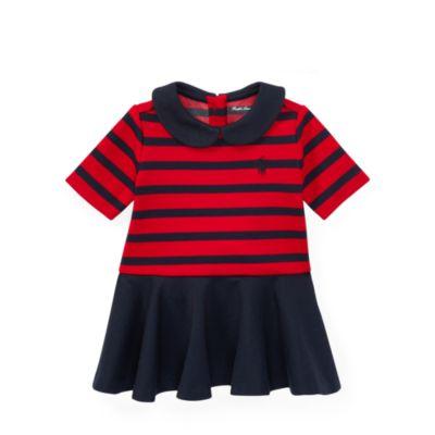 Ralph Lauren Striped Ponte Dress & Bloomer Rl2000 Red/hunter Navy 24m