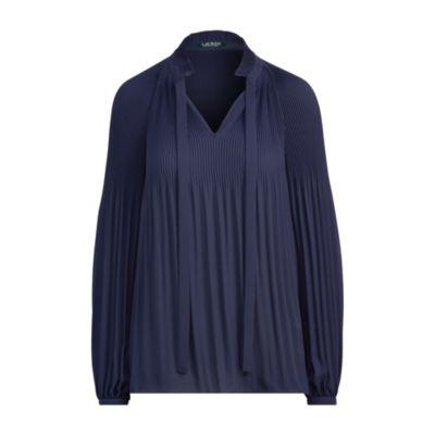 Ralph Lauren Pleated Georgette Top Navy