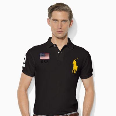 Ralph Lauren Custom Slim Fit Mesh Polo Polo Black/slicker Yellow