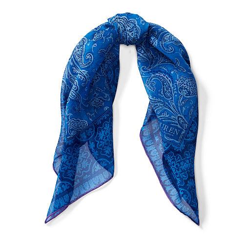 Ralph Lauren Lauren Lucy Paisley Silk Scarf Indigo