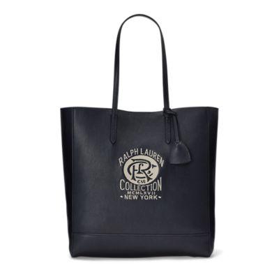 Ralph Lauren Embroidered Calfskin Tote Bag Navy