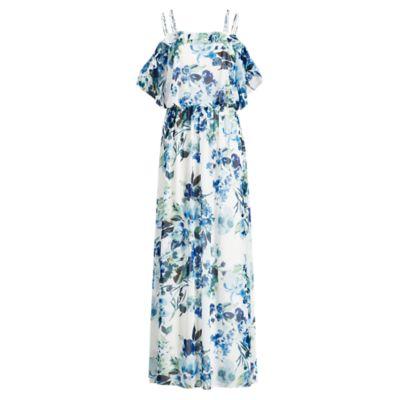 Ralph Lauren Floral Cold-shoulder Maxidress White-blue-multi