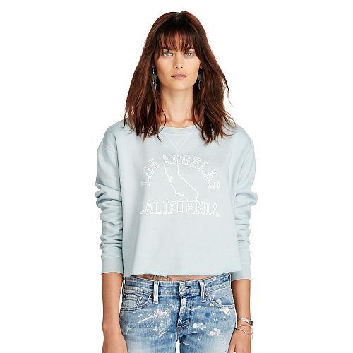 Ralph Lauren Denim & Supply Cropped Fleece Sweatshirt Alpine Blue La