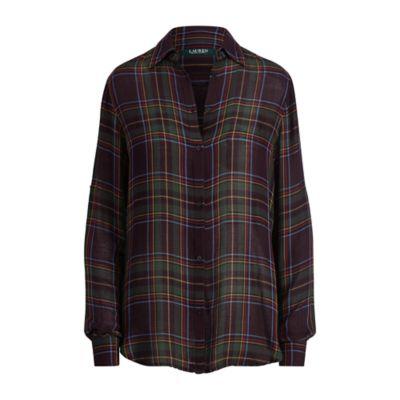 Ralph Lauren Plaid Roll-cuff Shirt Purple Multi Xsp