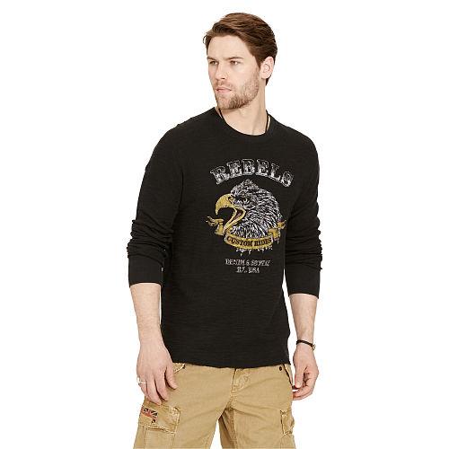 Ralph Lauren Denim & Supply Waffle-knit Cotton Thermal Polo Black Custom Rides