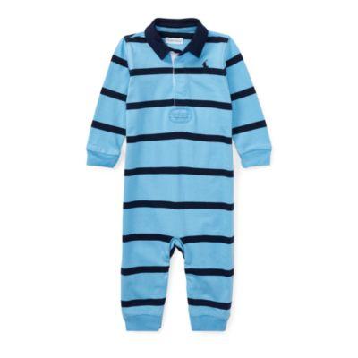 Ralph Lauren Striped Cotton Rugby Coverall Suffield Blue Multi 12m