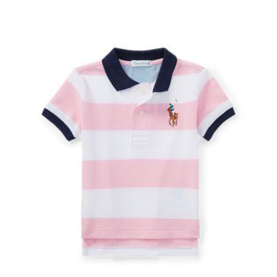 Ralph Lauren Striped Cotton Mesh Polo Shirt Carmel Pink 9m