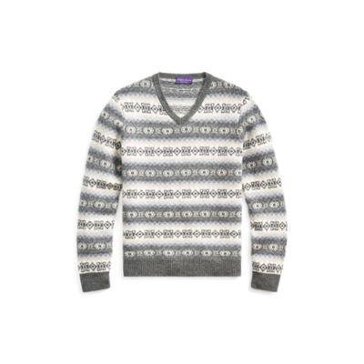 Ralph Lauren Fair Isle Cashmere Sweater Cream W/ Grey