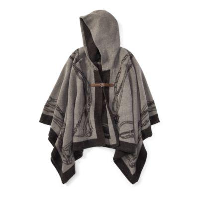 Ralph Lauren Bridle-print Hooded Poncho Silver/grey Hthr