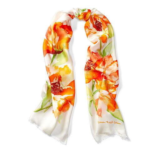 Ralph Lauren Lauren Oana Floral Silk Scarf Antique Ivory