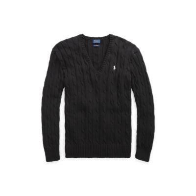 Ralph Lauren Cotton Cable V-neck Sweater Polo Black